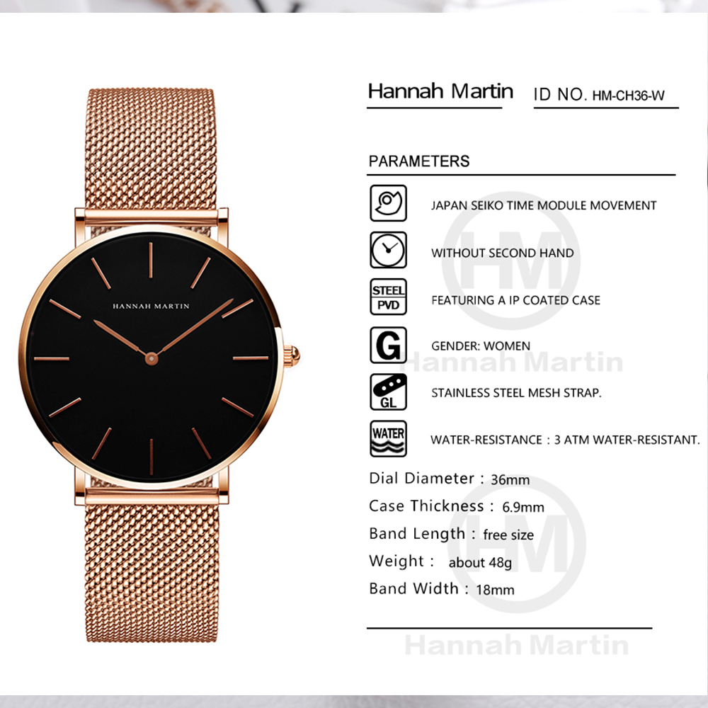Hannah Martin Top Brand Luxury - đánh giá và giá Minimalist Thin Watch